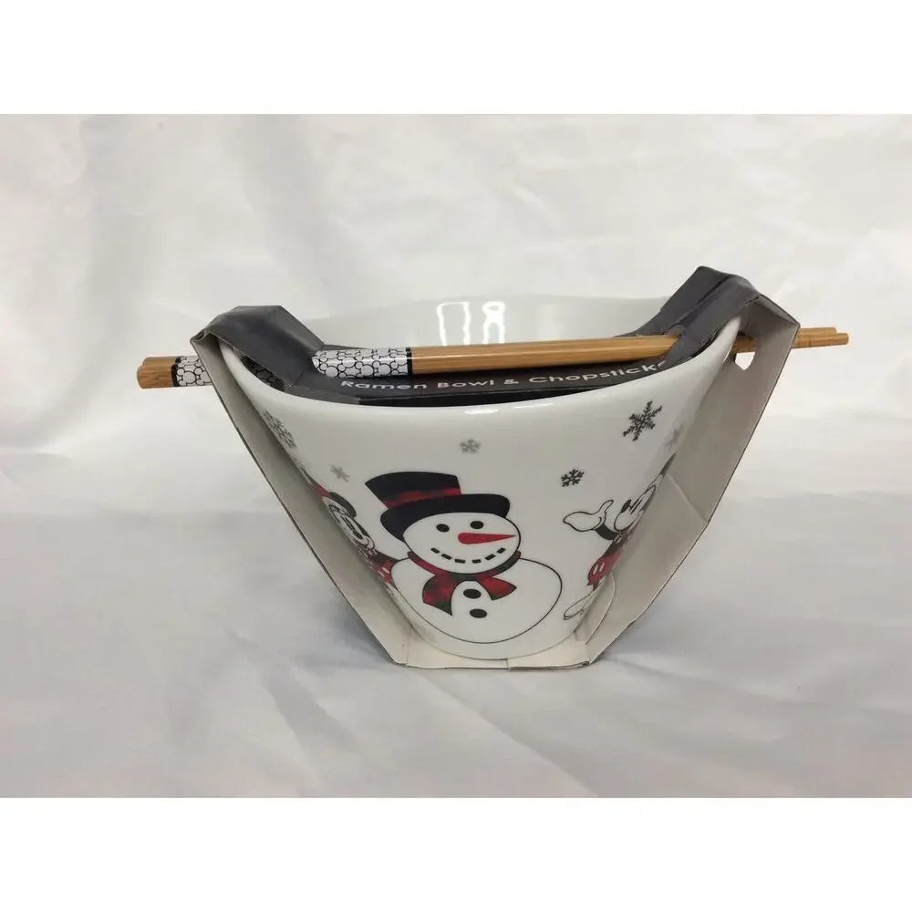 Disney Mickey & Minnie Mouse Christmas Holiday Ramen Bowl Chopsticks Sled Winter